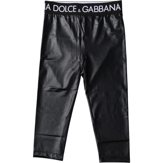 Dolce & Gabbana Black Logo Nylon Cropped Tights Pants Underwear