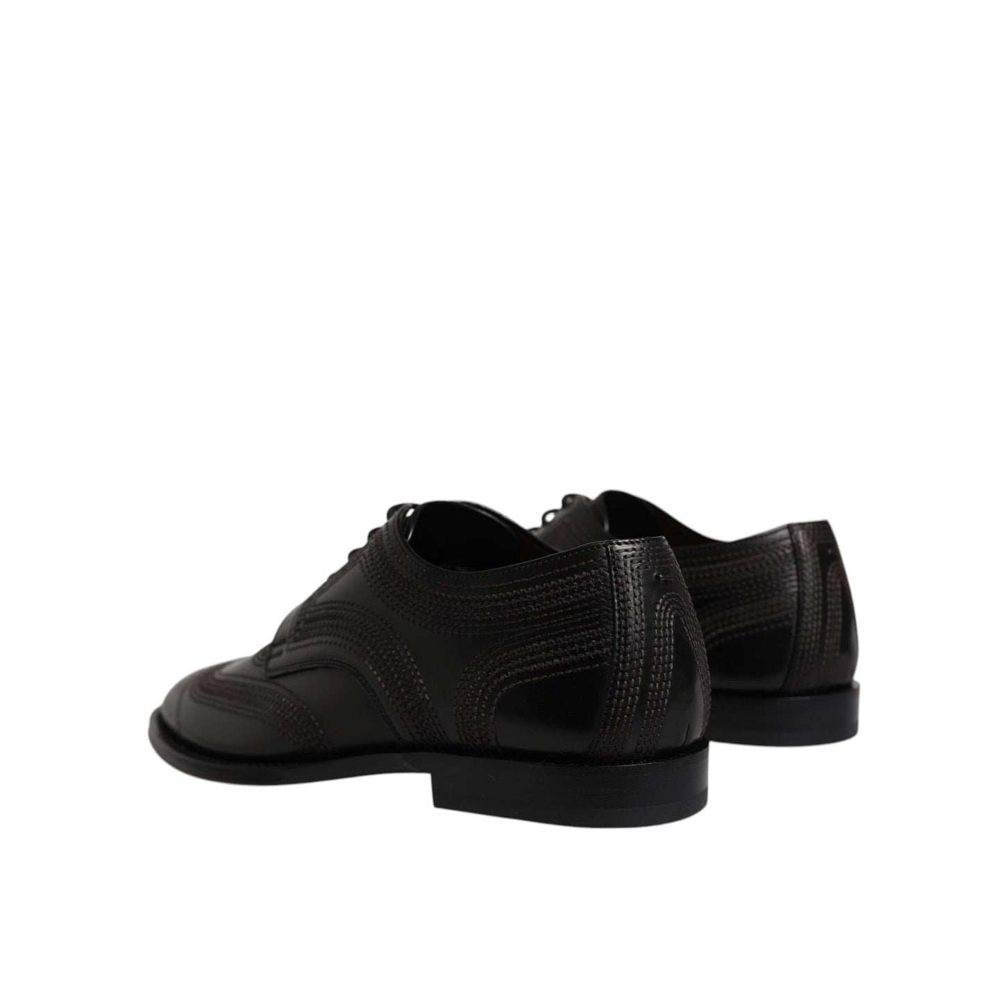 Dolce & Gabbana Black Embroidered Classic Leather Derby Dress Shoes