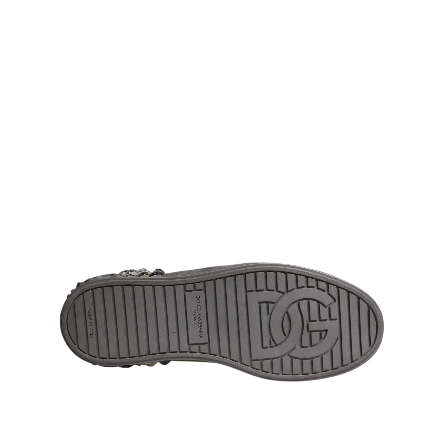 Dolce & Gabbana White Silver Crystal Logo Portofino Sneakers Shoes