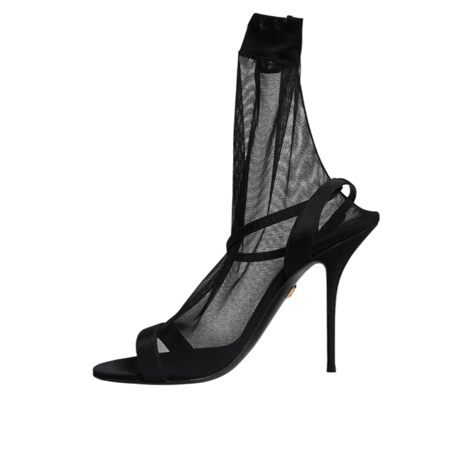 Dolce & Gabbana Black Tulle Stretch Heels Sandals Shoes