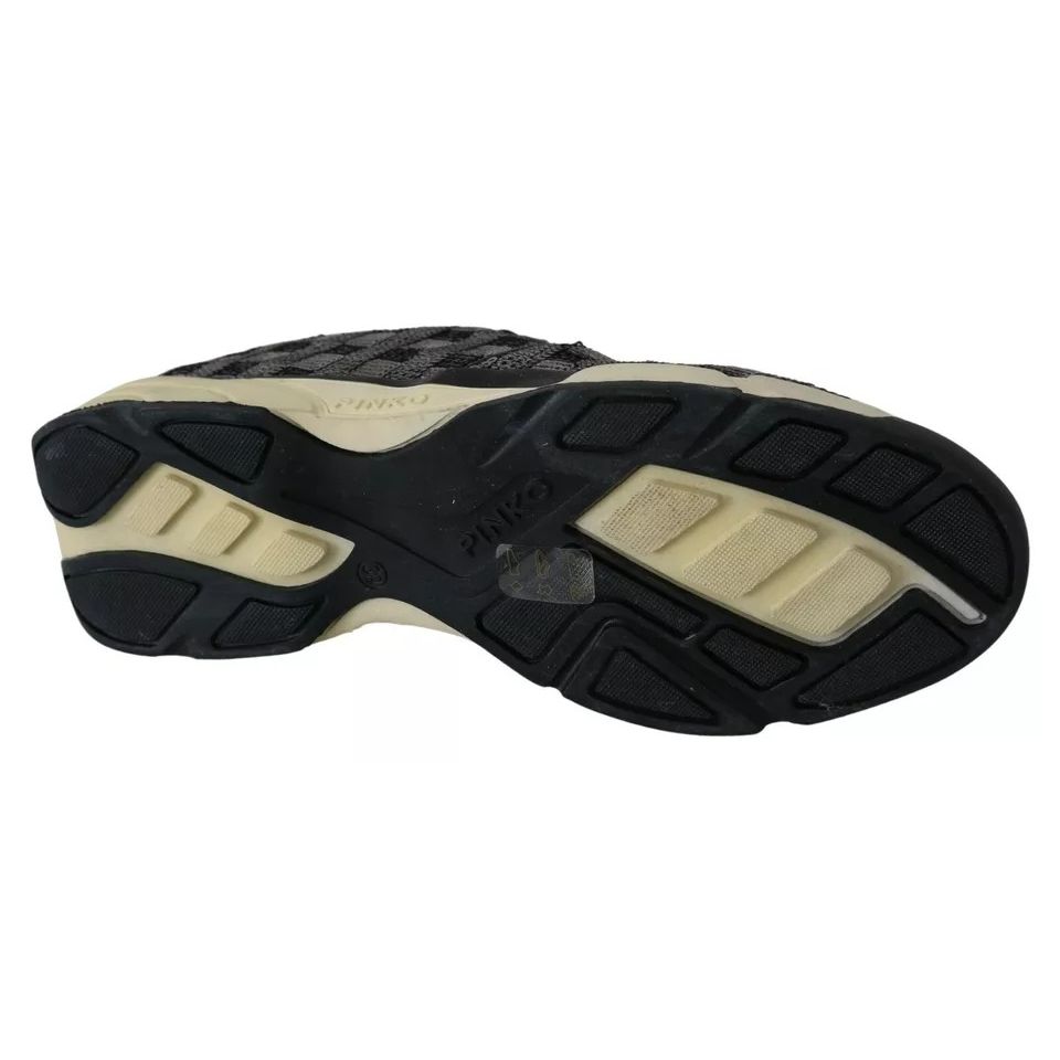 PINKO Silver Black Slip-on Sequence Design Sneakers Shoes