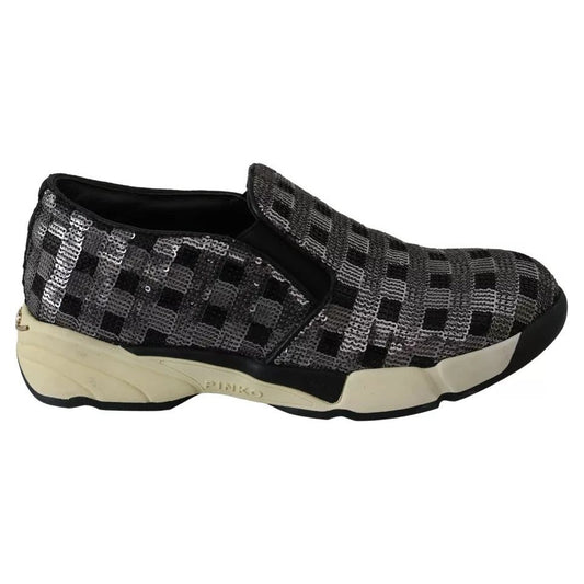 PINKO Silver Black Slip-on Sequence Design Sneakers Shoes LA8326-39