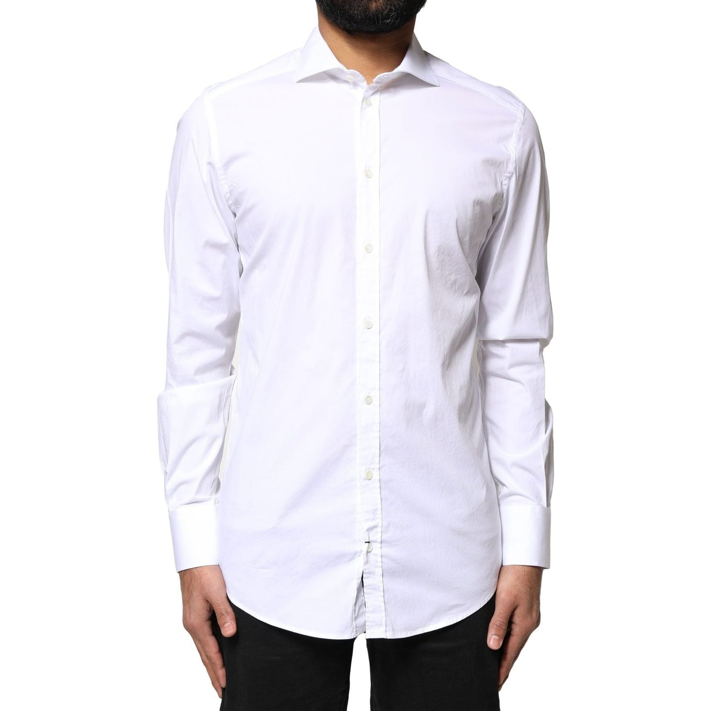 Dolce & Gabbana White GOLD Cotton Long Sleeves Dress Shirt