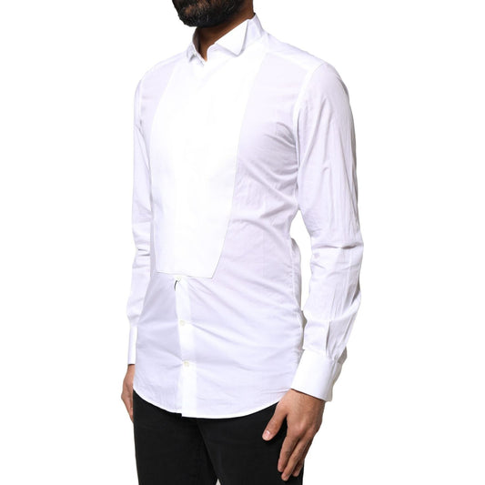 Dolce & Gabbana White GOLD CottonPoplin Bib Formal Dress Shirt TSH6282-38