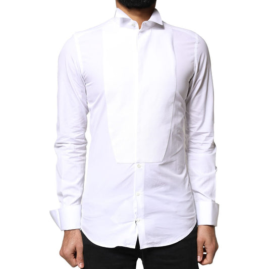 Dolce & Gabbana White GOLD Cotton Poplin Bib Formal Men Dress Shirt TSH84112-39
