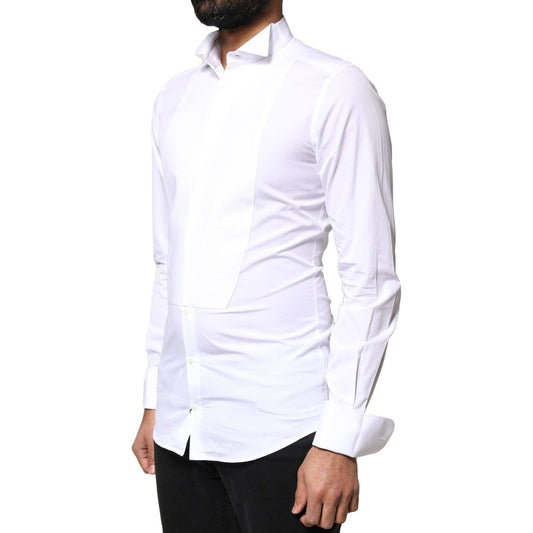 Dolce & Gabbana White GOLD Cotton Poplin Bib Formal Men Dress Shirt TSH84112-39