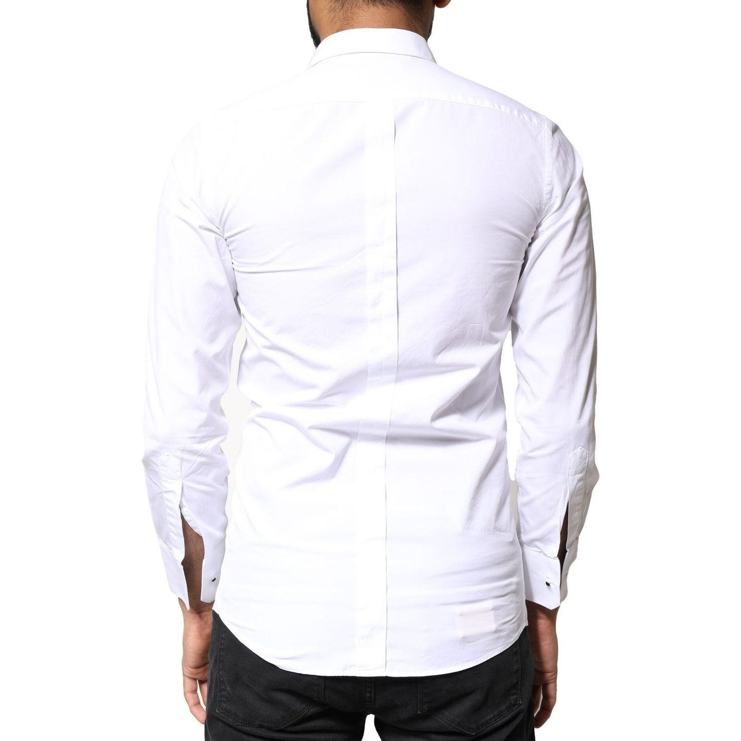 Dolce & Gabbana White GOLD Cotton Poplin Bib Men Dress Shirt TSH86510-37