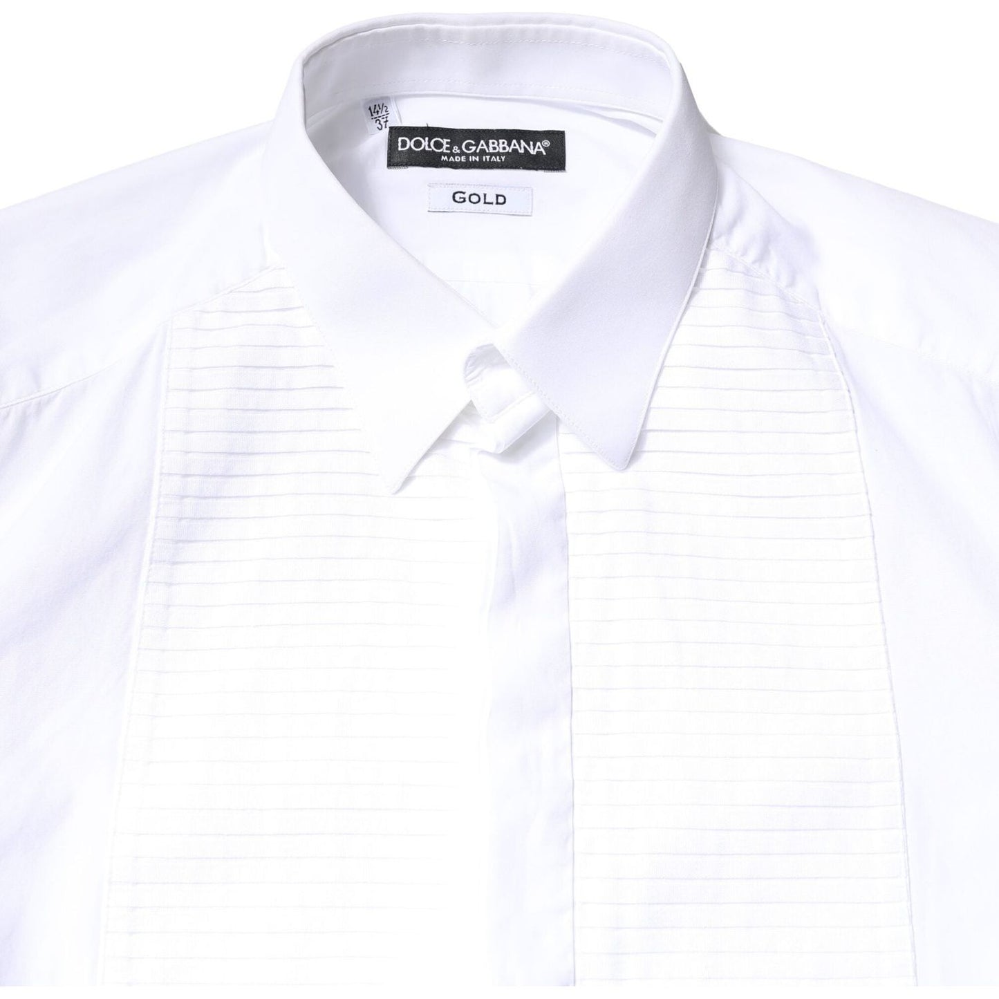 Dolce & Gabbana White GOLD Cotton Poplin Bib Men Dress Shirt TSH86510-37