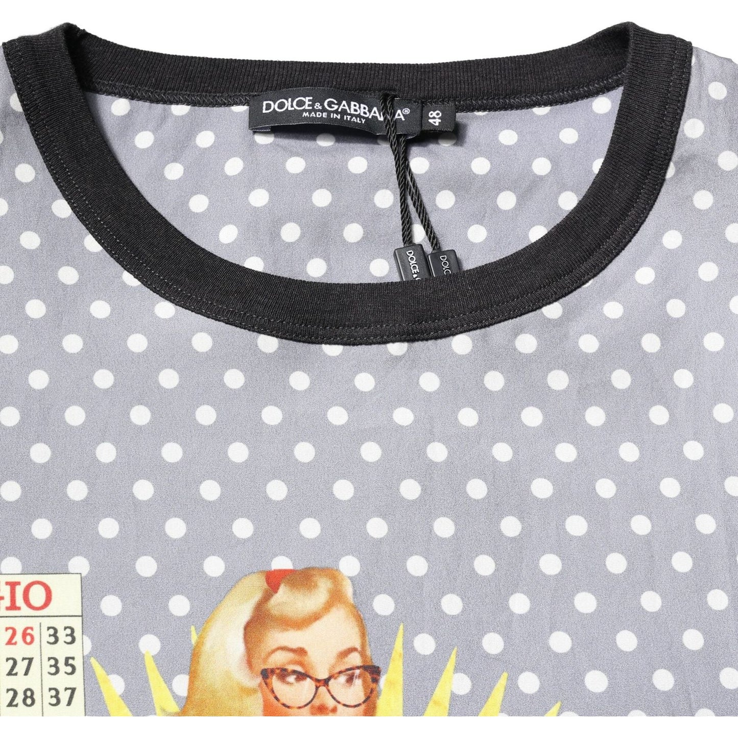 Dolce & Gabbana Gray Polka Dot Pin-Up Print Crew Neck T-shirt TSH87746-52