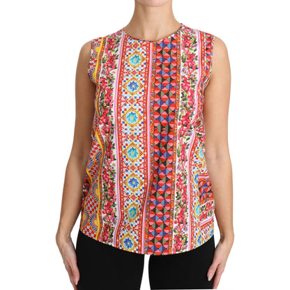 Dolce & Gabbana Carretto Print Pure Cotton Tank Top Floral Blouse