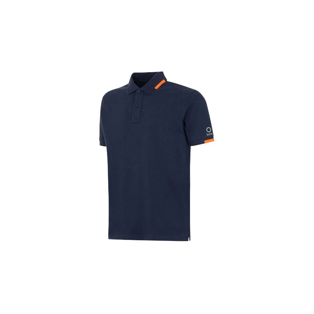 Suns Blue Cotton Polo Shirt with ribbed collar and logo on left sleeve, featuring front button closure.