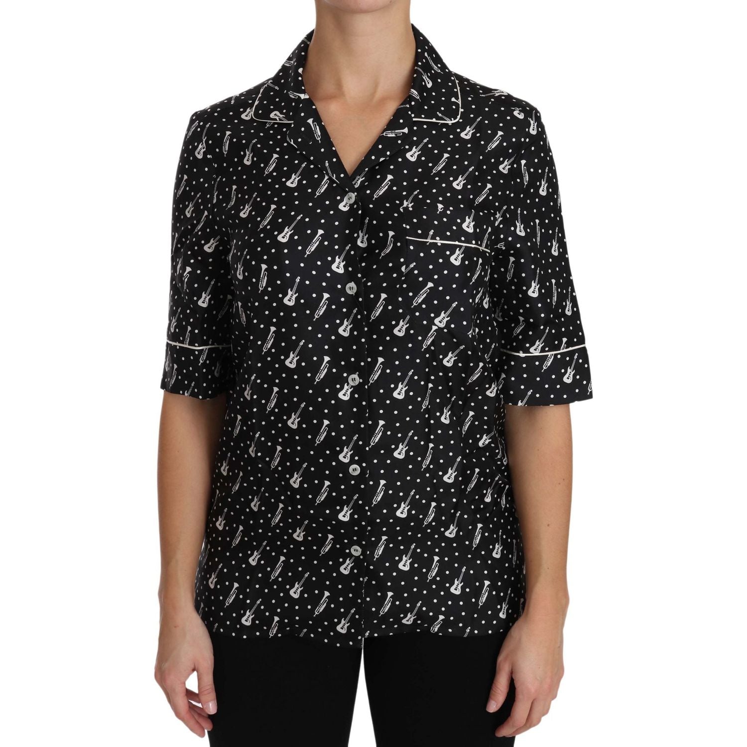 丝绸吉他喇叭印花 Polo 衫