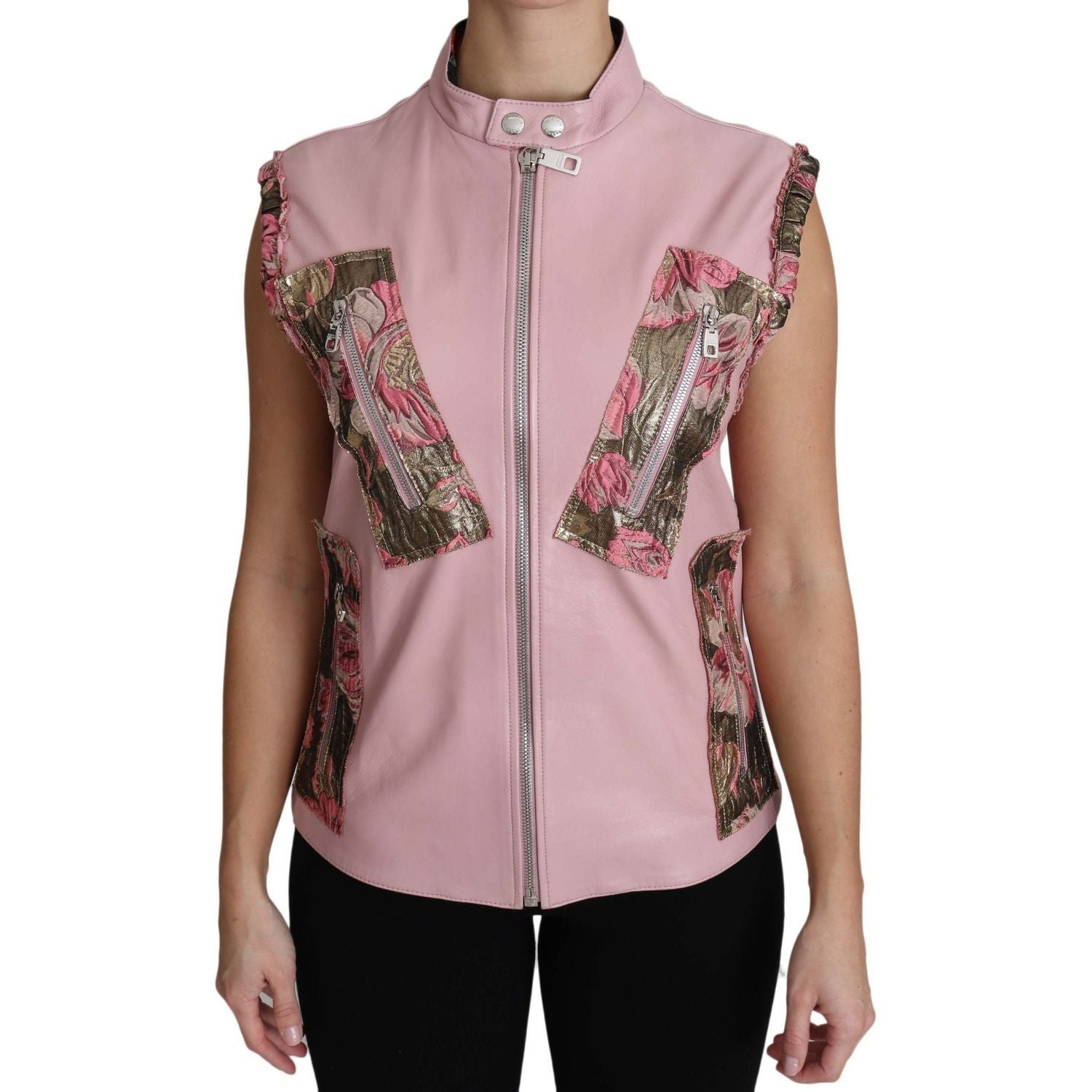 Dolce & Gabbana Pink Zippered Lamb Sleeveless Vest Leather Jacket