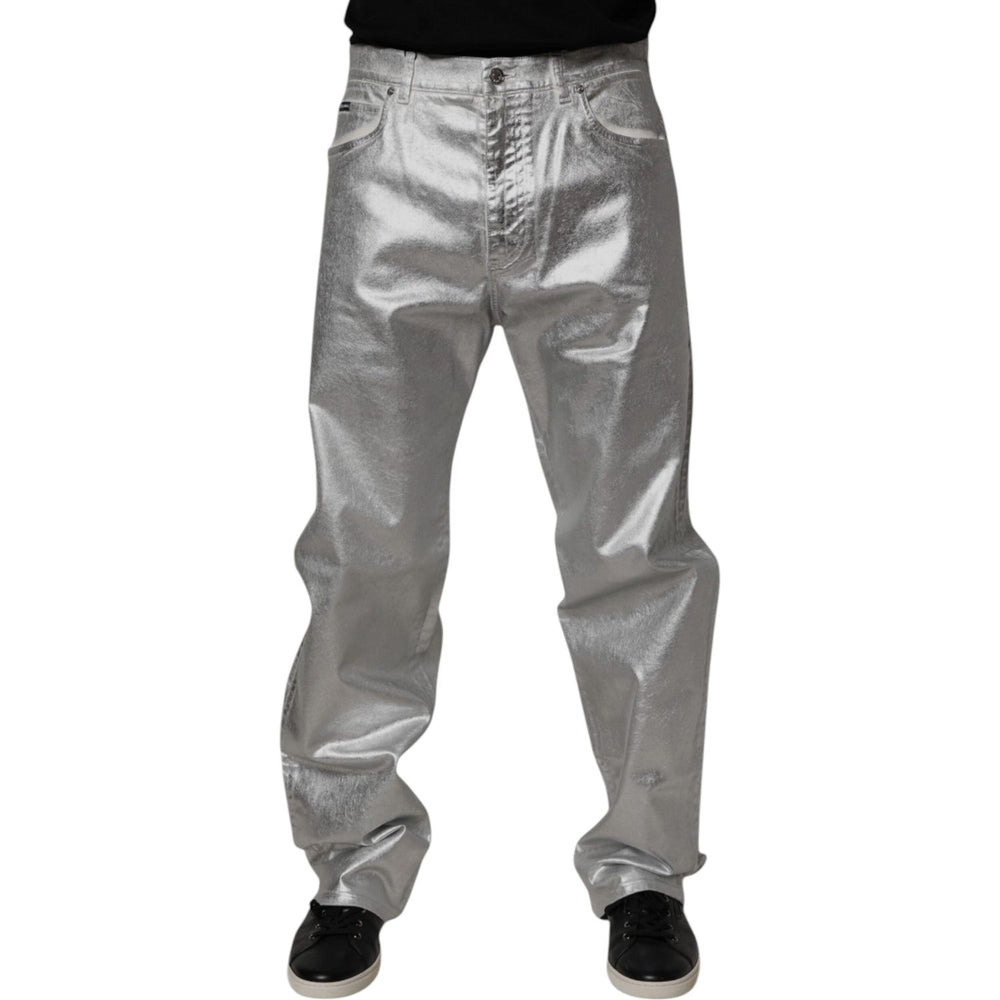 Dolce & Gabbana Metallic Silver Cotton Straight Denim Jeans PAN75214-48