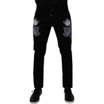 Dolce & Gabbana Black Floral Cotton Skinny Men Denim Jeans PAN75260-48