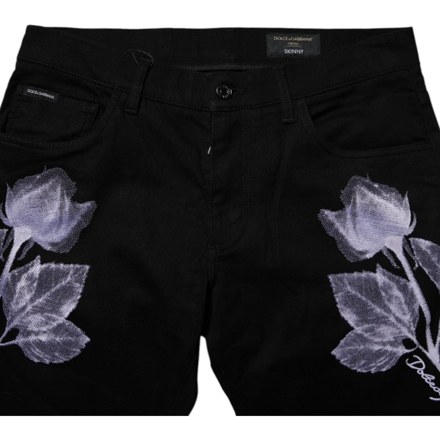 Dolce & Gabbana Black Floral Cotton Skinny Men Denim Jeans PAN75260-48