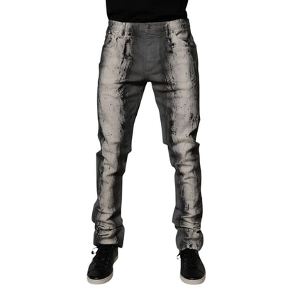Dolce & Gabbana Gray Tie Dye Cotton Skinny Men Denim Jeans