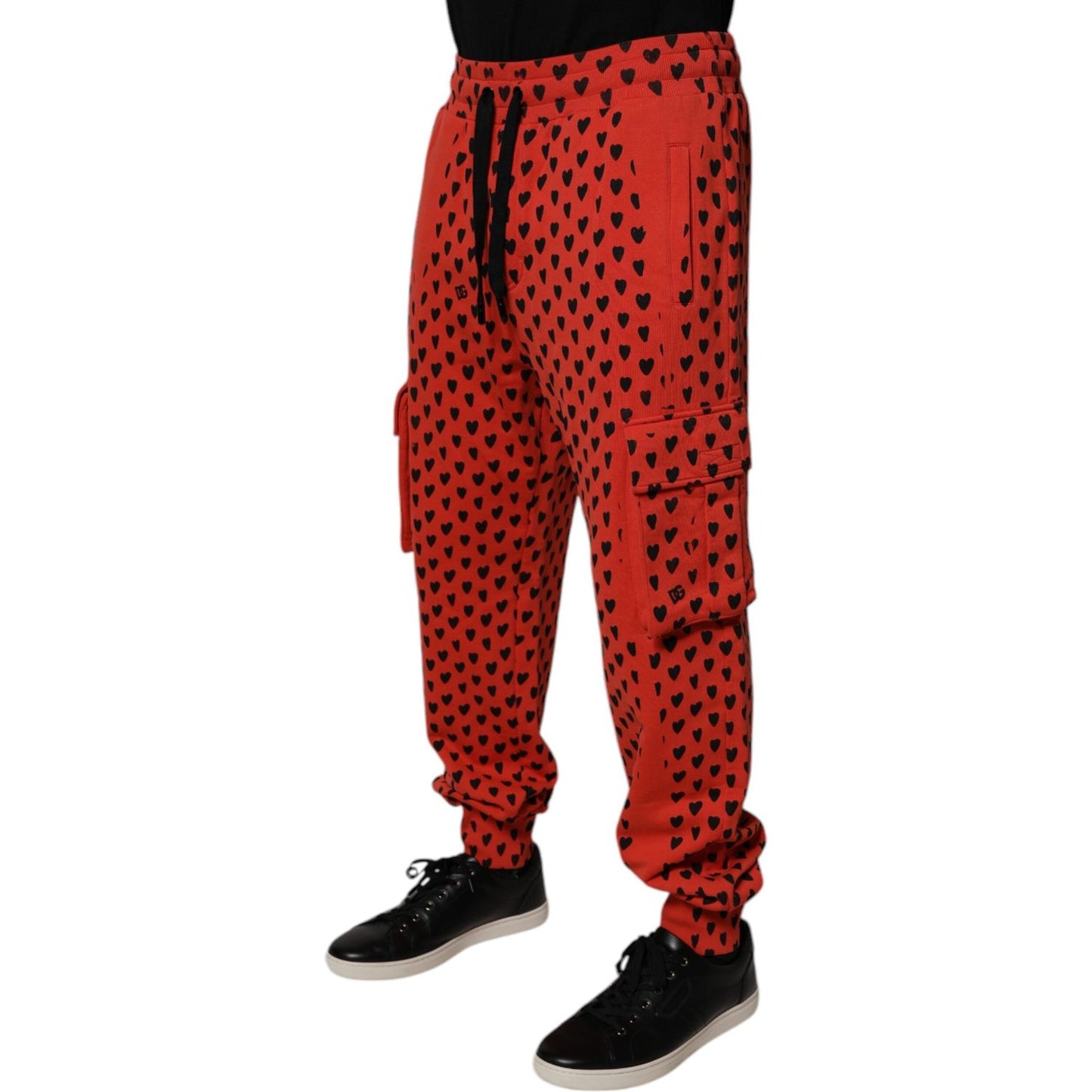 Dolce & Gabbana Red Hearts Cargo Jogger Men Sweatpants Pants PAN75998-44