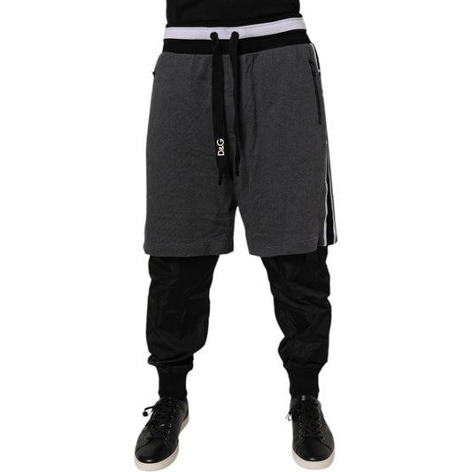 Dolce & Gabbana Black Gray Cotton Layered Men Sweatpants Pants PAN76047-48