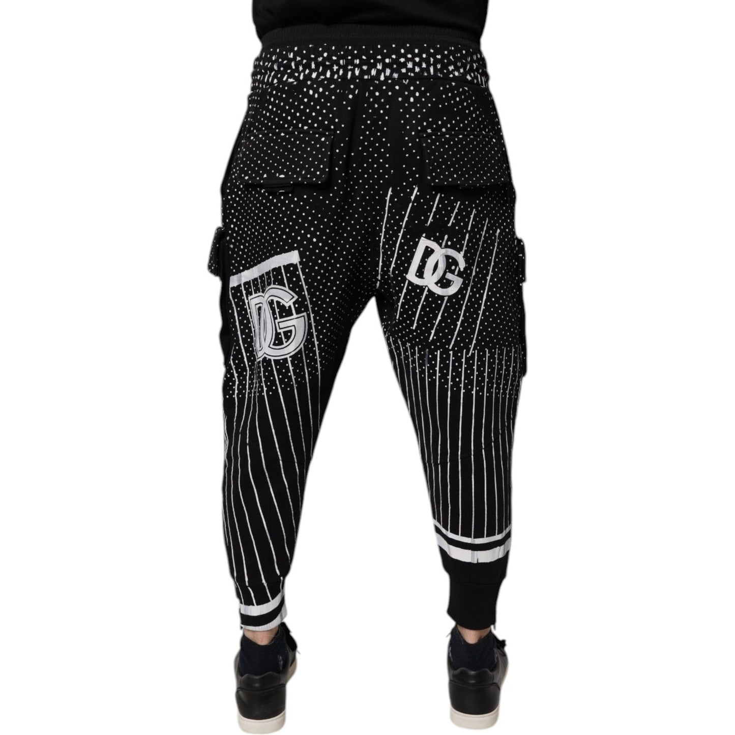 Dolce & Gabbana Black Polka Dot Stripes Cargo Jogger Sweatpants Pants PAN76048-S