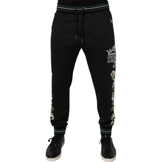 Dolce & Gabbana Black Floral King Men Jogger Sweatpants Pants PAN76049-46