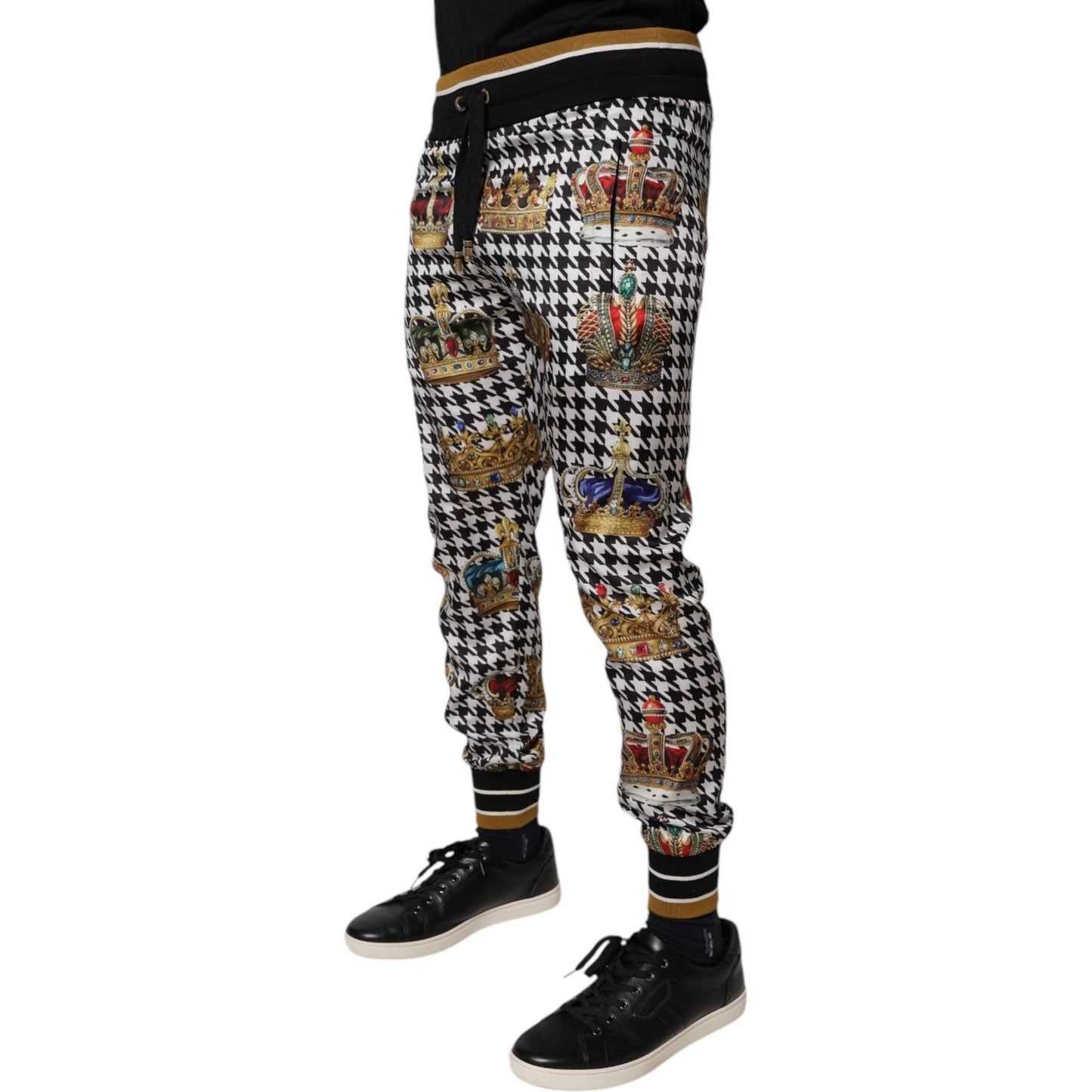Dolce & Gabbana Multicolor Houndstooth Crown Men Sweatpants Pants PAN76172-44