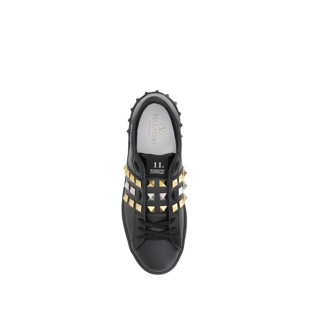 Valentino Garavani Black Calf Leather Bos Taurus Low Top Sneakers