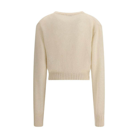 Back view of Chloé Alpaca Sweater showcasing ribbed crew neck, hem, and cuffs in elegant cream color.