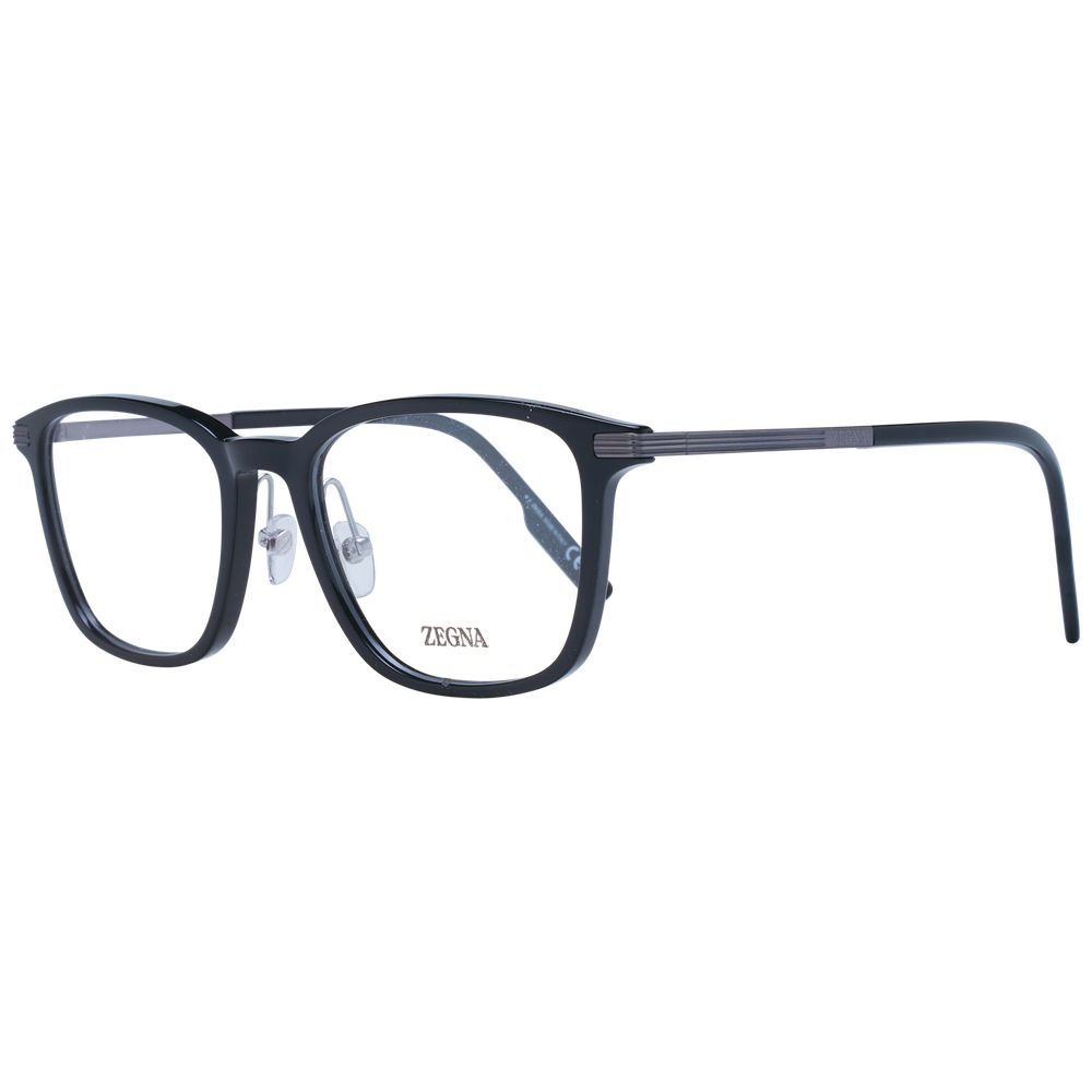 Ermenegildo Zegna Black Men Glasses Frame, plastic & titanium, square full-rim style with demo lenses, size 53-19-145.
