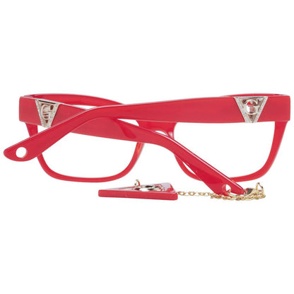Guess Red Acetate Glasses (Frames) for women with cat eye style in vibrant red color and full-rim design, featuring a branded case.