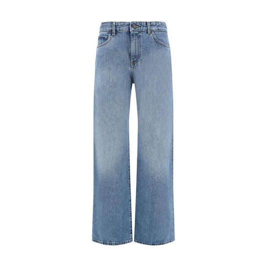 The Row Eglitta Jeans, wide-leg cotton design, minimalist and sophisticated style, five-pocket silhouette, front button-zip closure.