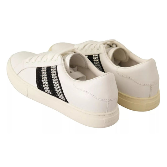 Marc Jacobs White Leather Crystal Embellished Sneakers Shoes LA9355-36