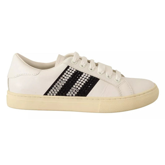 Marc Jacobs White Leather Crystal Embellished Sneakers Shoes LA9355-36