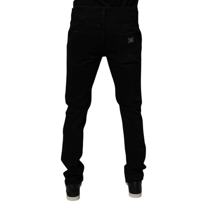 Dolce & Gabbana Black Cotton Tattered Skinny Men Denim Jeans