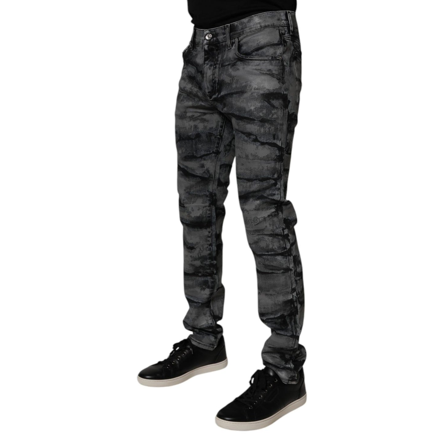 Dolce & Gabbana Gray Tie Dye Cotton Skinny Men Denim Jeans