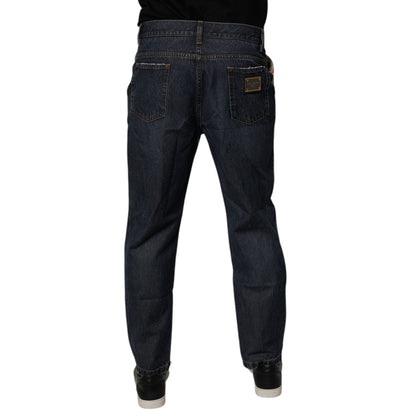 Dolce & Gabbana Beige Blue Floral Cotton Men Denim Jeans