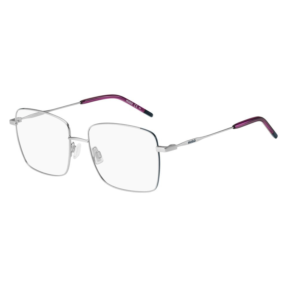 Hugo Boss Silver Metal Frames with matte silver finish and purple temple tips, model HG-1217-B6B, lens/bridge/temple size 54/17/140mm.