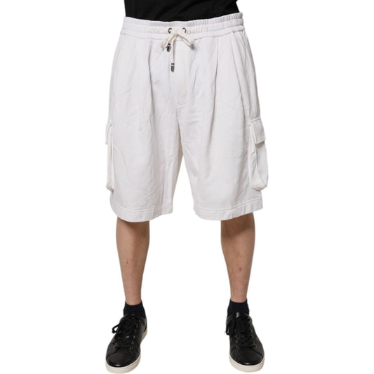 Dolce & Gabbana White Cotton Cargo Bermuda Sweatshorts Shorts