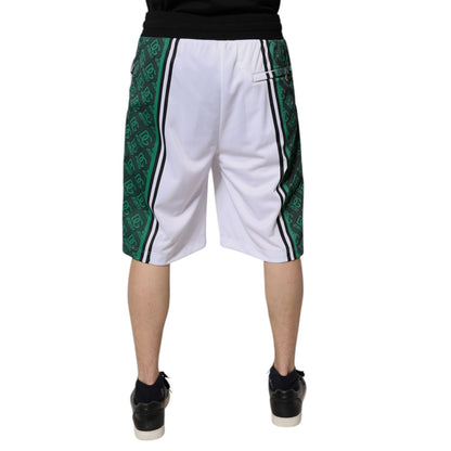 Dolce & Gabbana White Green Men Jersey Sweatshorts Shorts