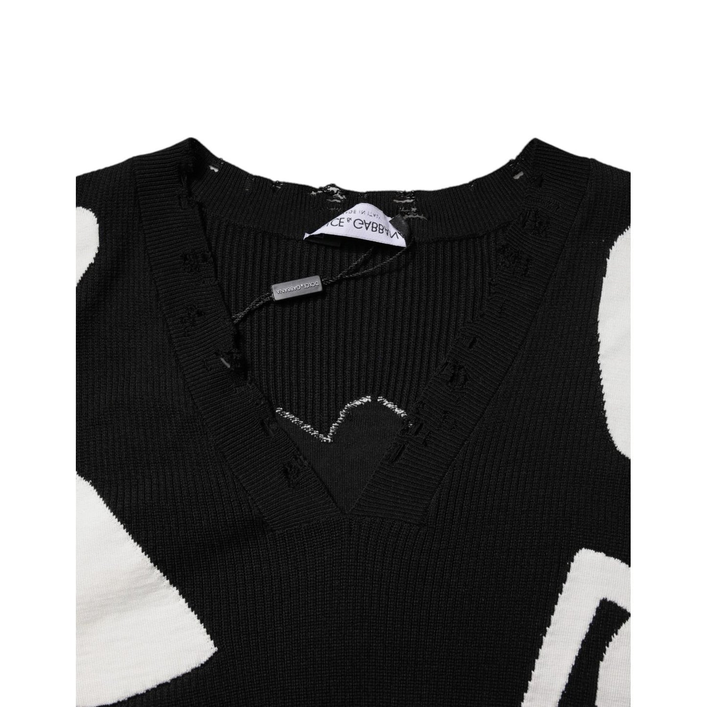 Dolce & Gabbana Black Hearts Silk Crew Neck Pullover Sweater