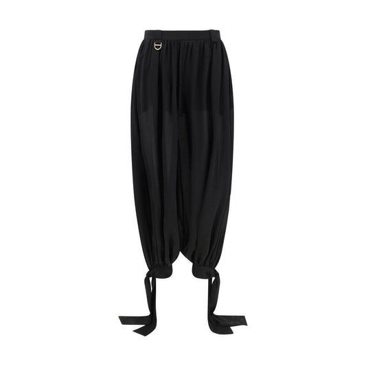Chloé Silk Pants with Arabian-style pattern and side zipper, featuring cinched hems and belt loops for adjustable fit.