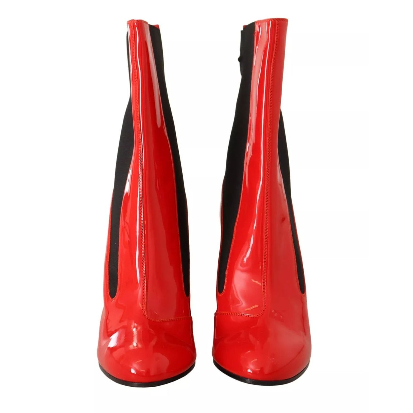 GCDS Red Leather Black Fabric Logo Heel Ankle Boots Shoes