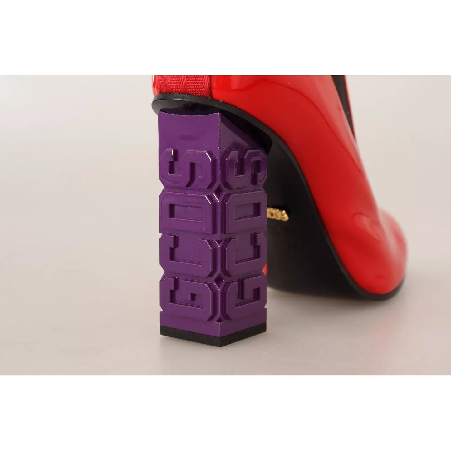 GCDS Red Leather Black Fabric Logo Heel Ankle Boots Shoes LA9411-37