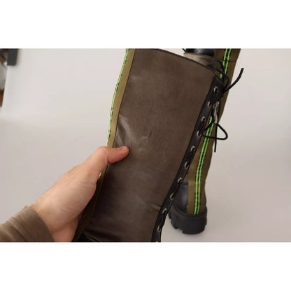 Gaelle Black Green High Combat Boots Lace Up Military Shoes