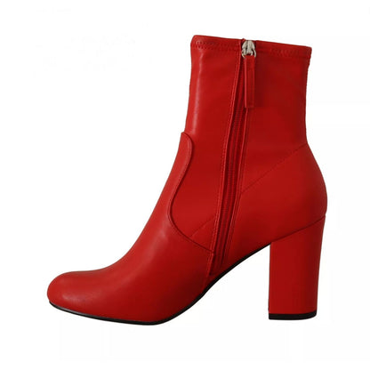 Steve Madden Red Leather Block Heels Ankle Boots Shoes
