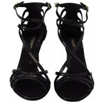 Dolce & Gabbana Black Leather Stiletto Heels Sandals Shoes