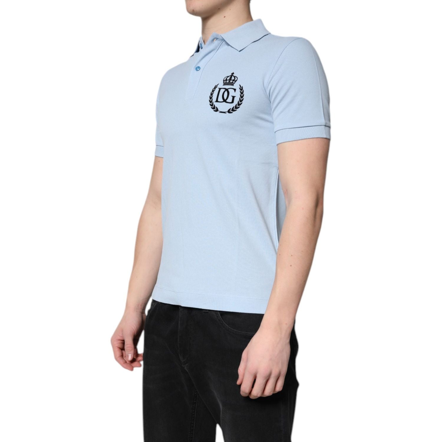 Dolce & Gabbana Sky Blue Cotton Crown Collared Polo T-shirt