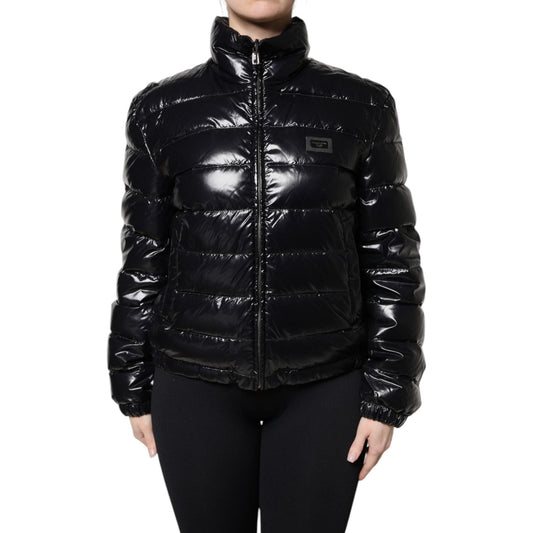 Dolce & Gabbana Black Logo Plaque Full Zip Puffer Jacket