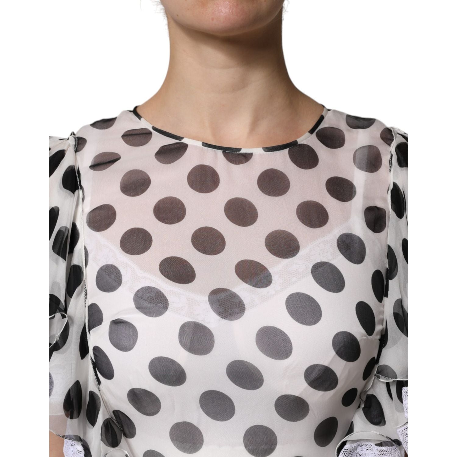 Dolce & Gabbana White Polka Dotted Silk Blend A-line Dress