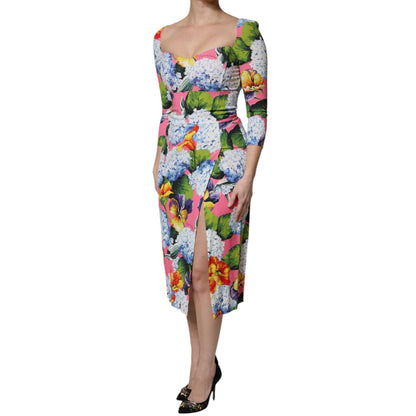 Dolce & Gabbana Multicolor Floral Side Slit Midi Dress